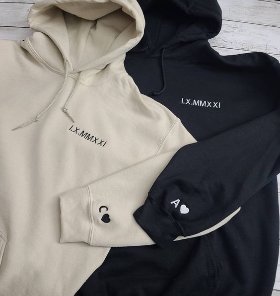 Custom Roman Numeral Crewneck Sweatshirt - Embroidered Date & Initials - Oriembroly LLC