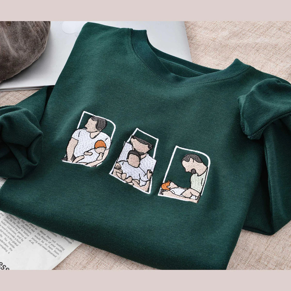 Custom embroidered dad portrait sweatshirt made from photo – personalized Father’s Day gift