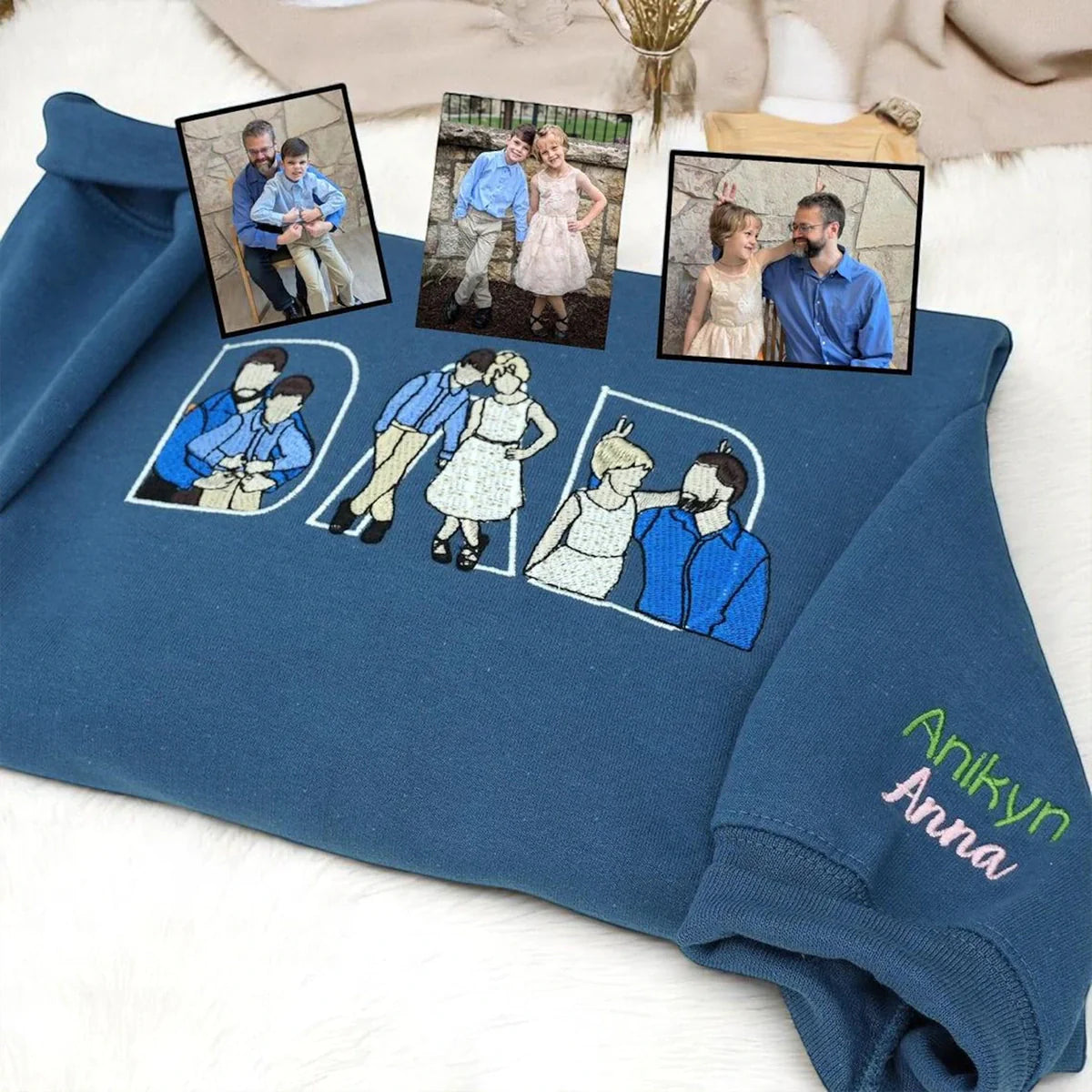 Custom embroidered dad portrait sweatshirt made from photo – personalized Father’s Day gift