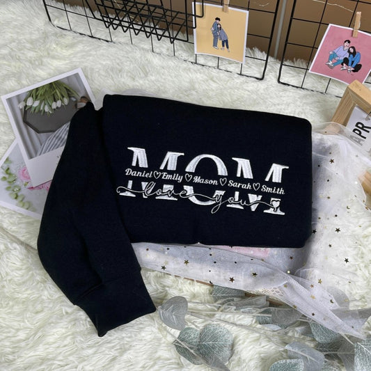 Mom Sweatshirt with Kid Names, Custom Embroider Mom Sweatshirt