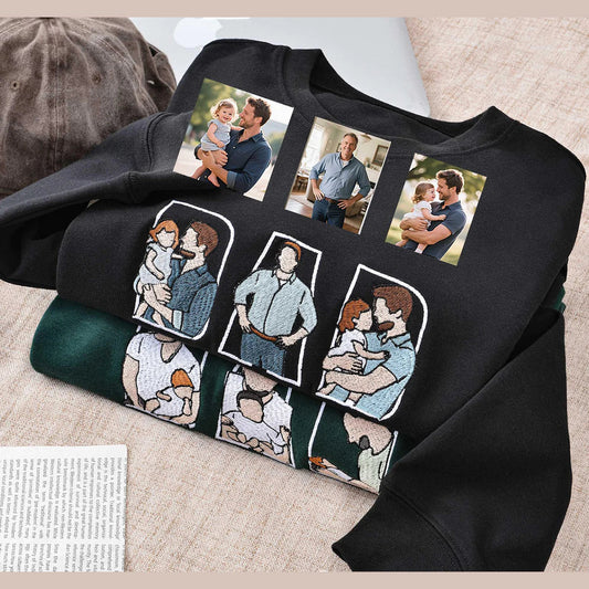 Custom embroidered dad portrait sweatshirt made from photo – personalized Father’s Day gift