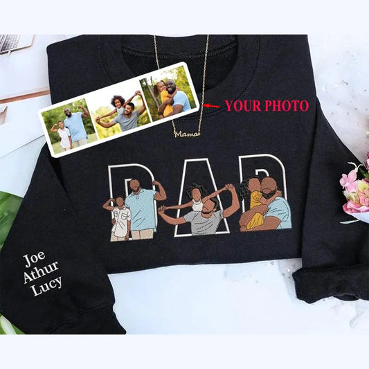 Custom embroidered dad portrait sweatshirt made from photo – personalized Father’s Day gift