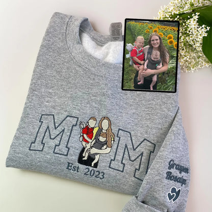 Custom Mama Photo Embroidered Sweatshirt – Mama & Kids Portrait Shirt