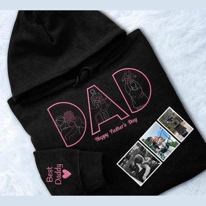 Personalized dad sweatshirt with kids’ photo in line art embroidery
