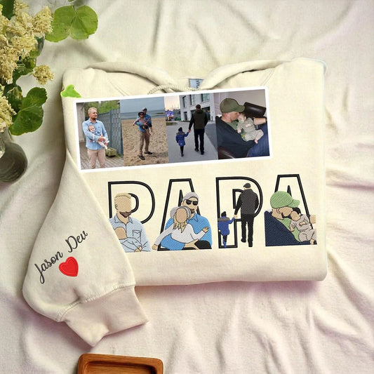 Father’s Day gift sweatshirt with embroidered family sketch