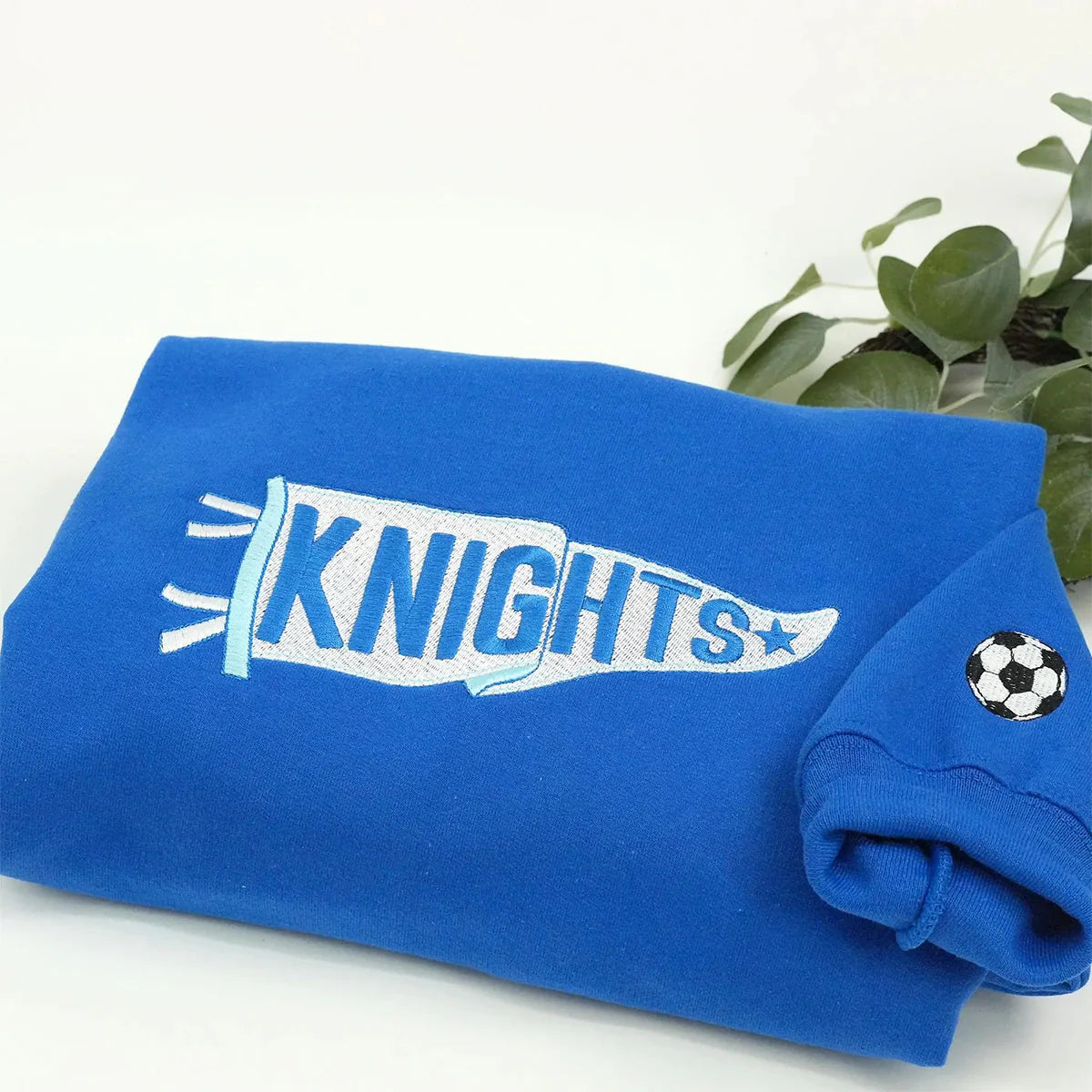 Custom crewneck with school name pennant embroidery