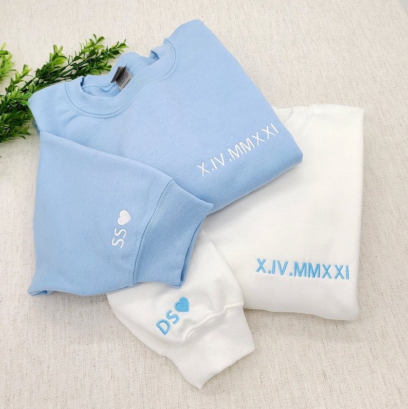Personalised Zodiac Embroidered Star Sign Sweater Anniversary gift for Him Roman Numeral, Custom Date - Oriembroly LLC