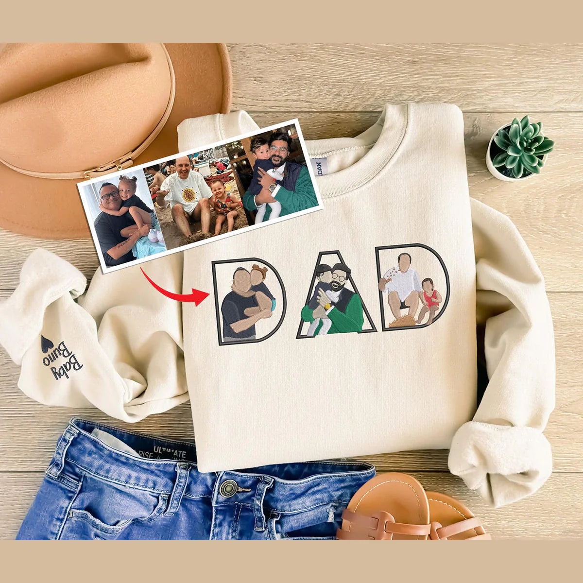 Custom embroidered dad portrait sweatshirt made from photo – personalized Father’s Day gift