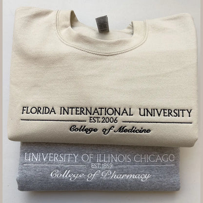Custom embroidered university sweatshirt with school name